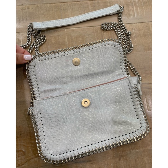 Sondra Roberts Squared white metallic shiny leather silver crossbody purse - Picture 8 of 15